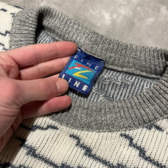 Vintage 90s Fine Line Patterned Knit Sweater Mens Large White - Picture 3 of 5